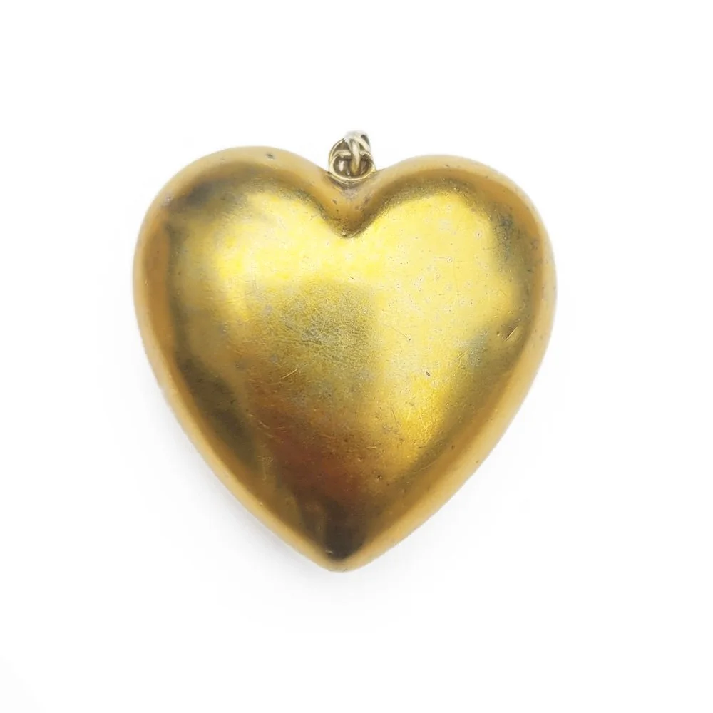 GIANT Antique Swiss Silver Gilt Puffy Heart Pendant