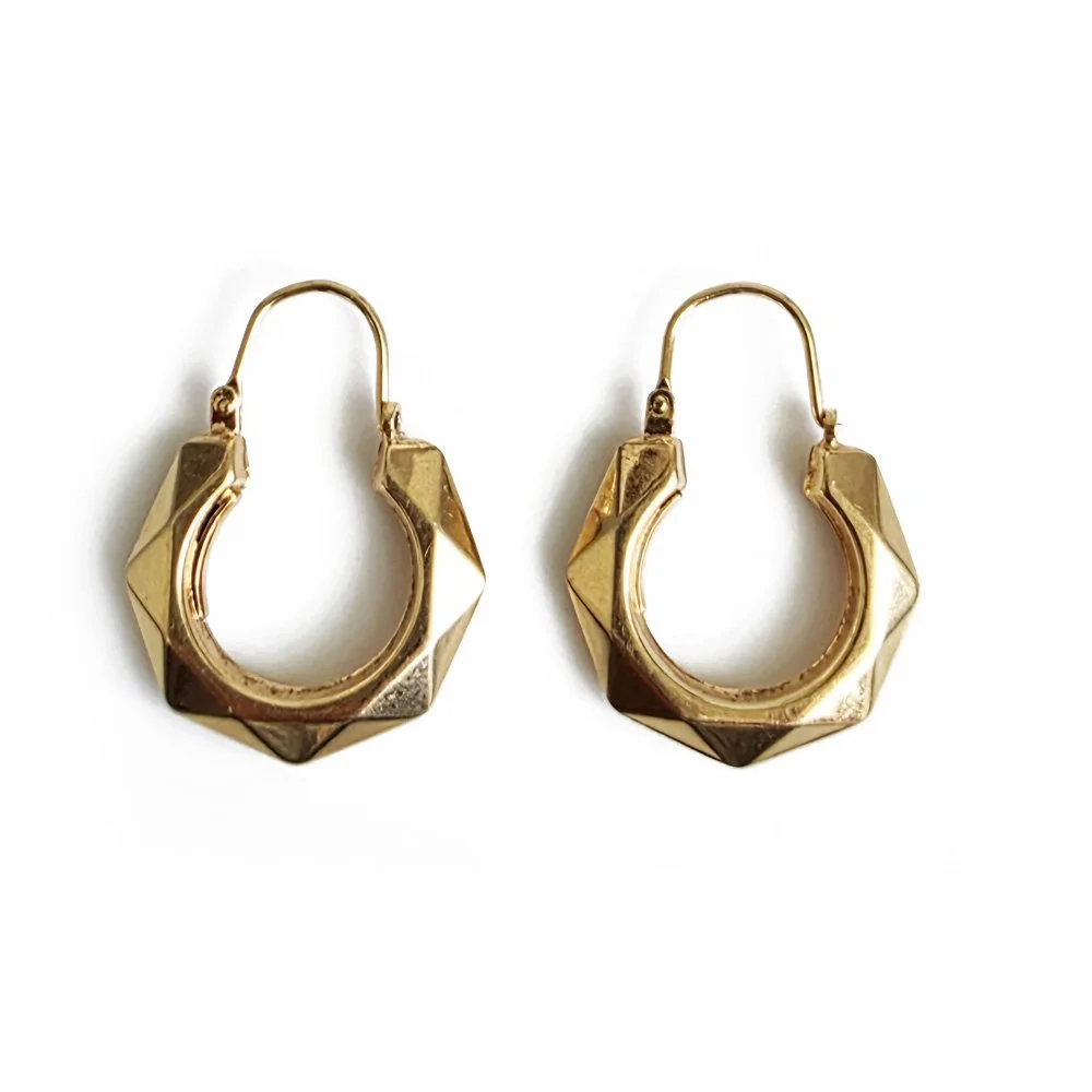 Vintage 9ct Gold Hexagonal Hoops by UnoAErre