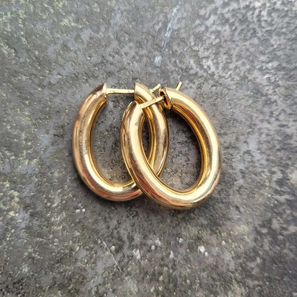 Super Cool Vintage 9ct Gold Oval Tube Hoops