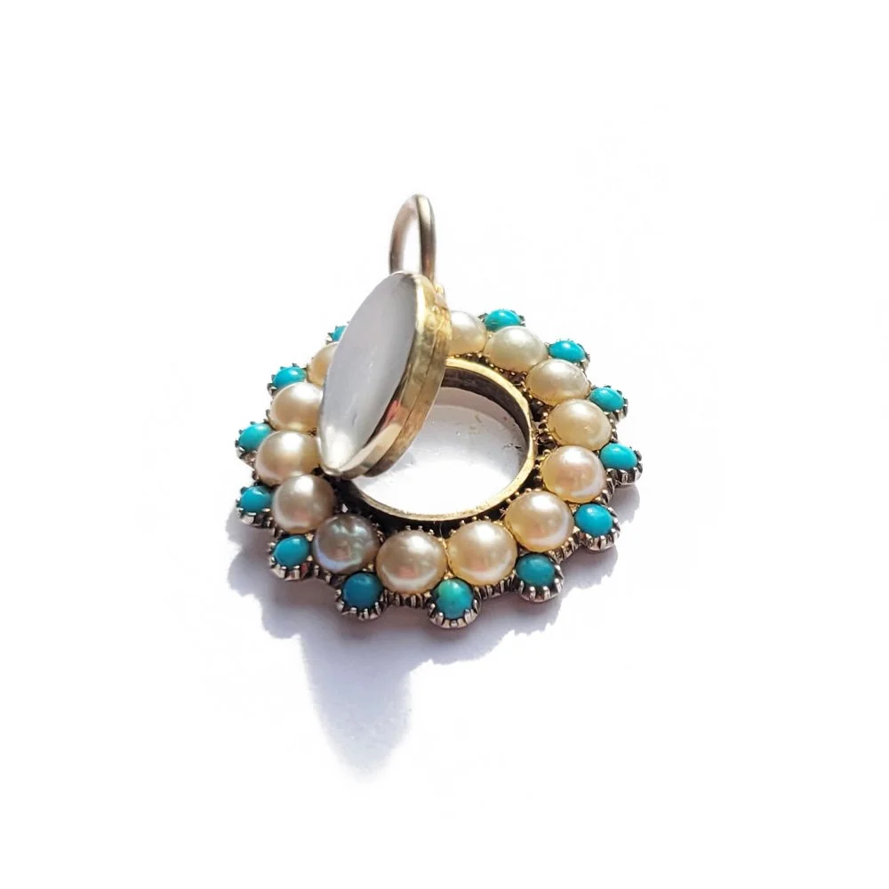 Georgian Pearl & Turquoise Locket Pendant