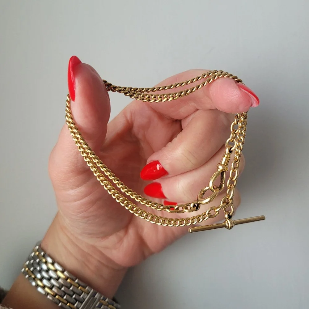 Antique 18ct Gold Slim Curb Link Albert Chain
