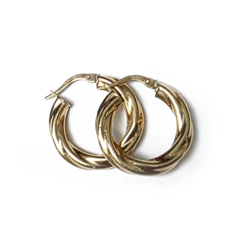 Vintage 9ct Gold 'Midi' Ridged Twist Hoops