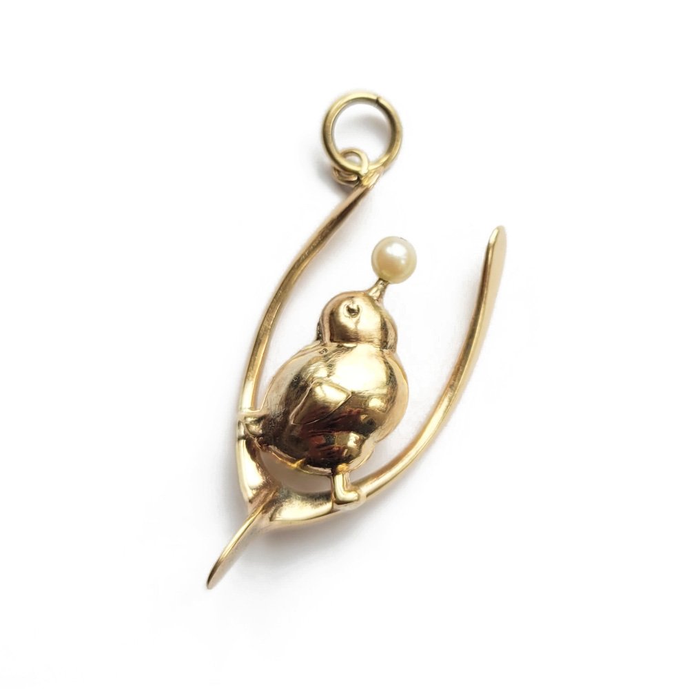 Cutest Ever Vintage Chick & Wishbone Pendant