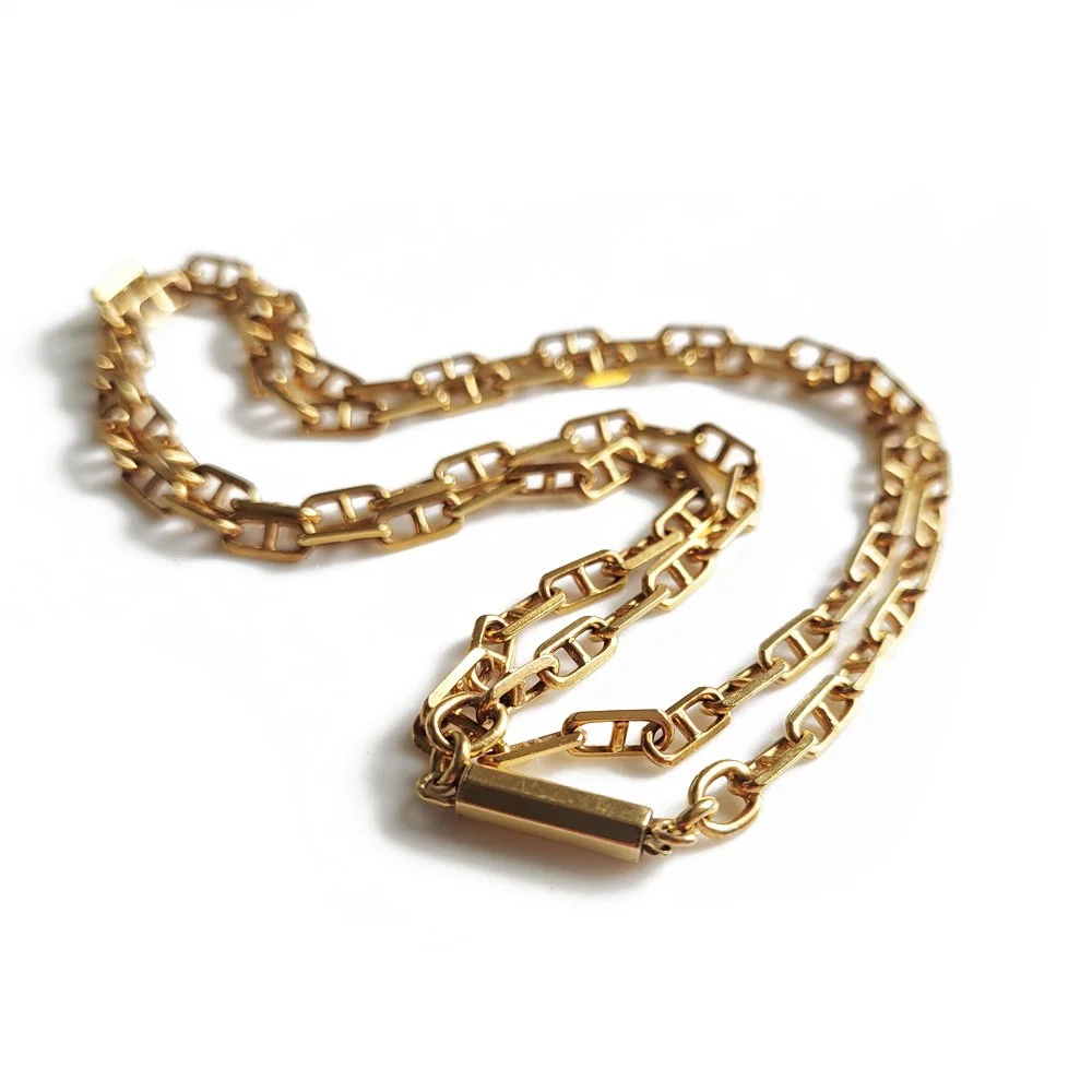 Antique 9ct Gold Faceted Mariner Link Chain with Barrel Clasp