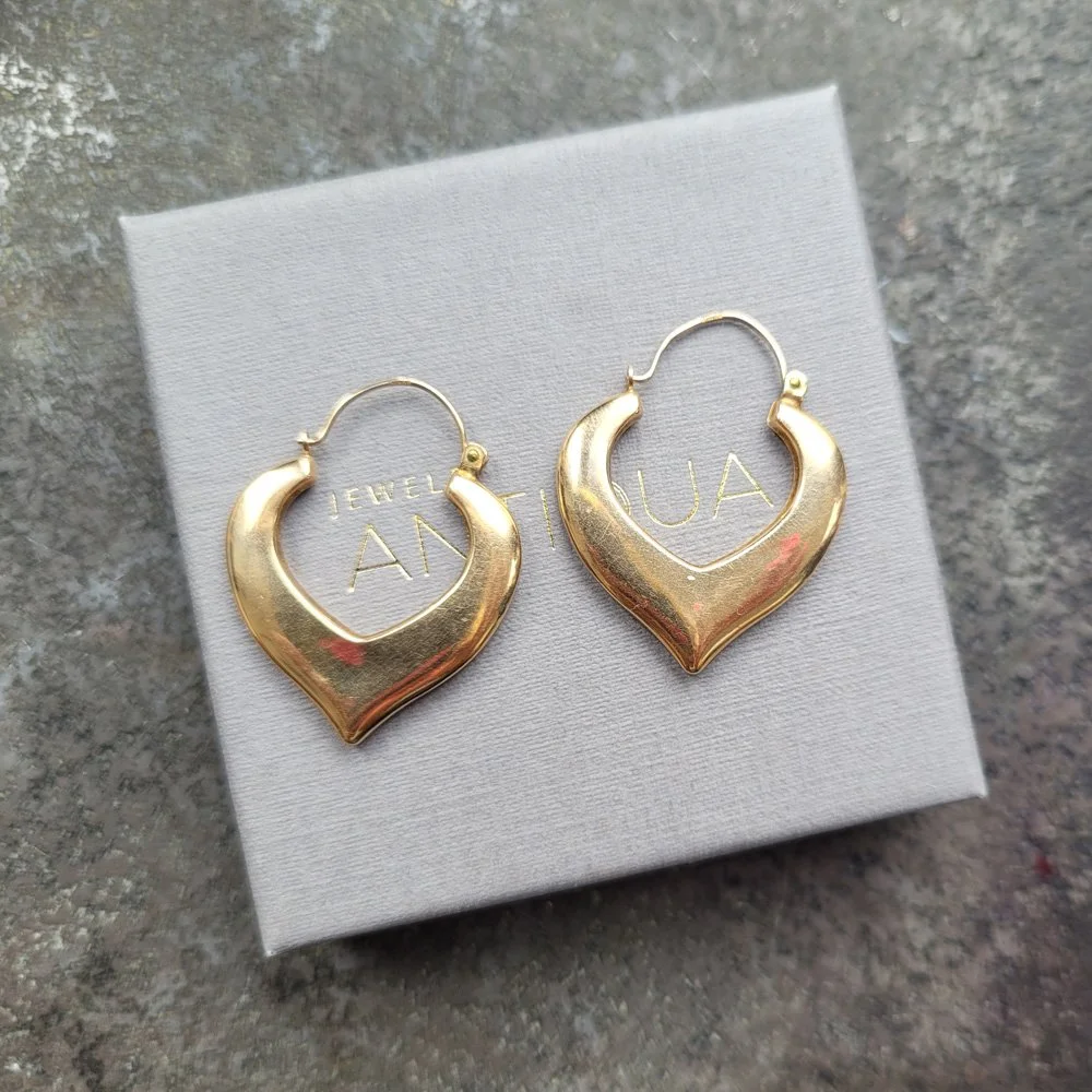 Vintage 9ct Gold Open Heart Hoop Earrings