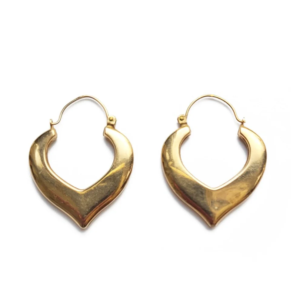 Vintage 9ct Gold Open Heart Hoop Earrings