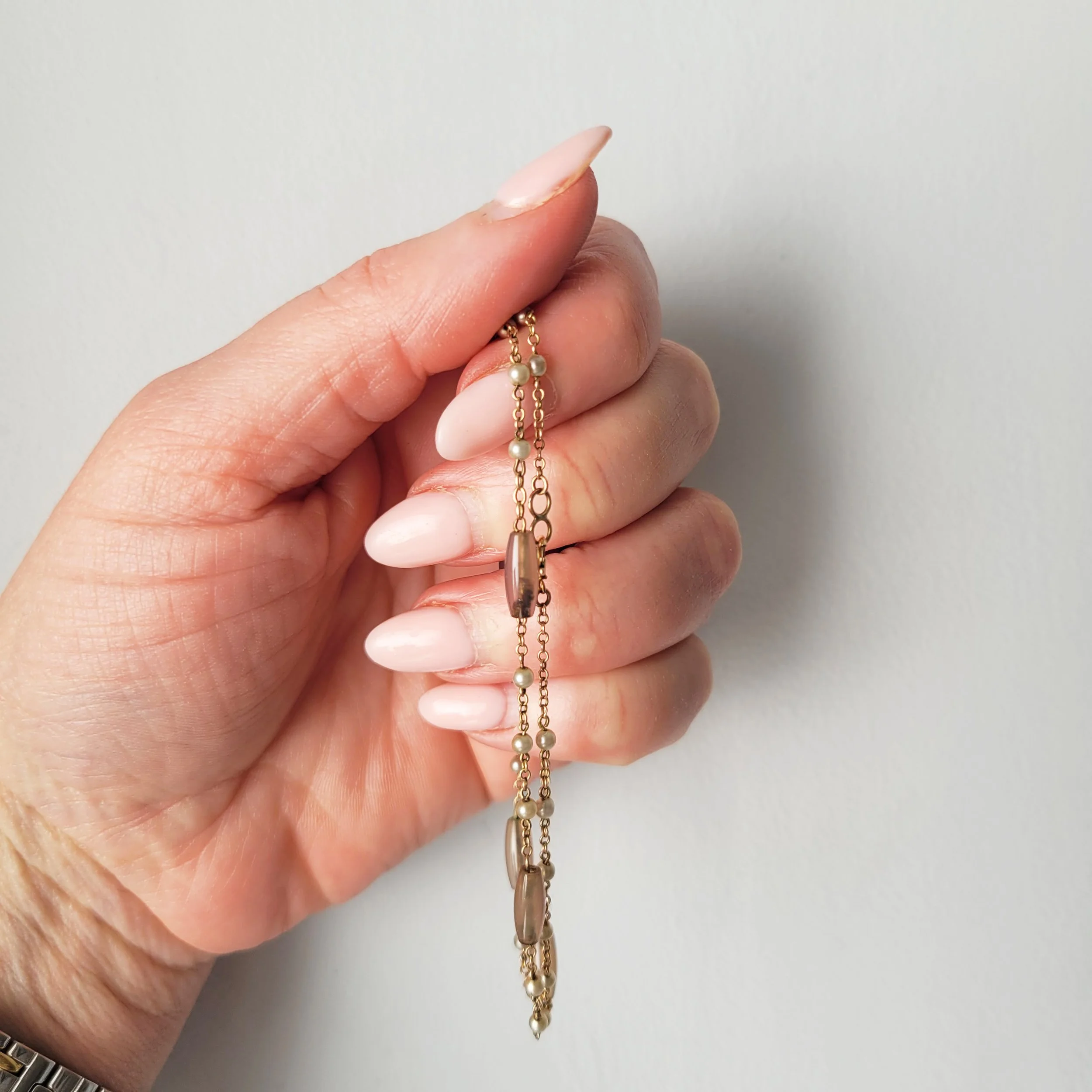 Antique Natural Pearl & Agate Station Chain