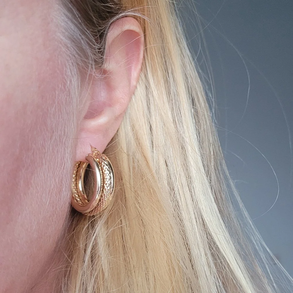 Vintage 9ct Gold Chubby Textured Hoops by UnoAErre