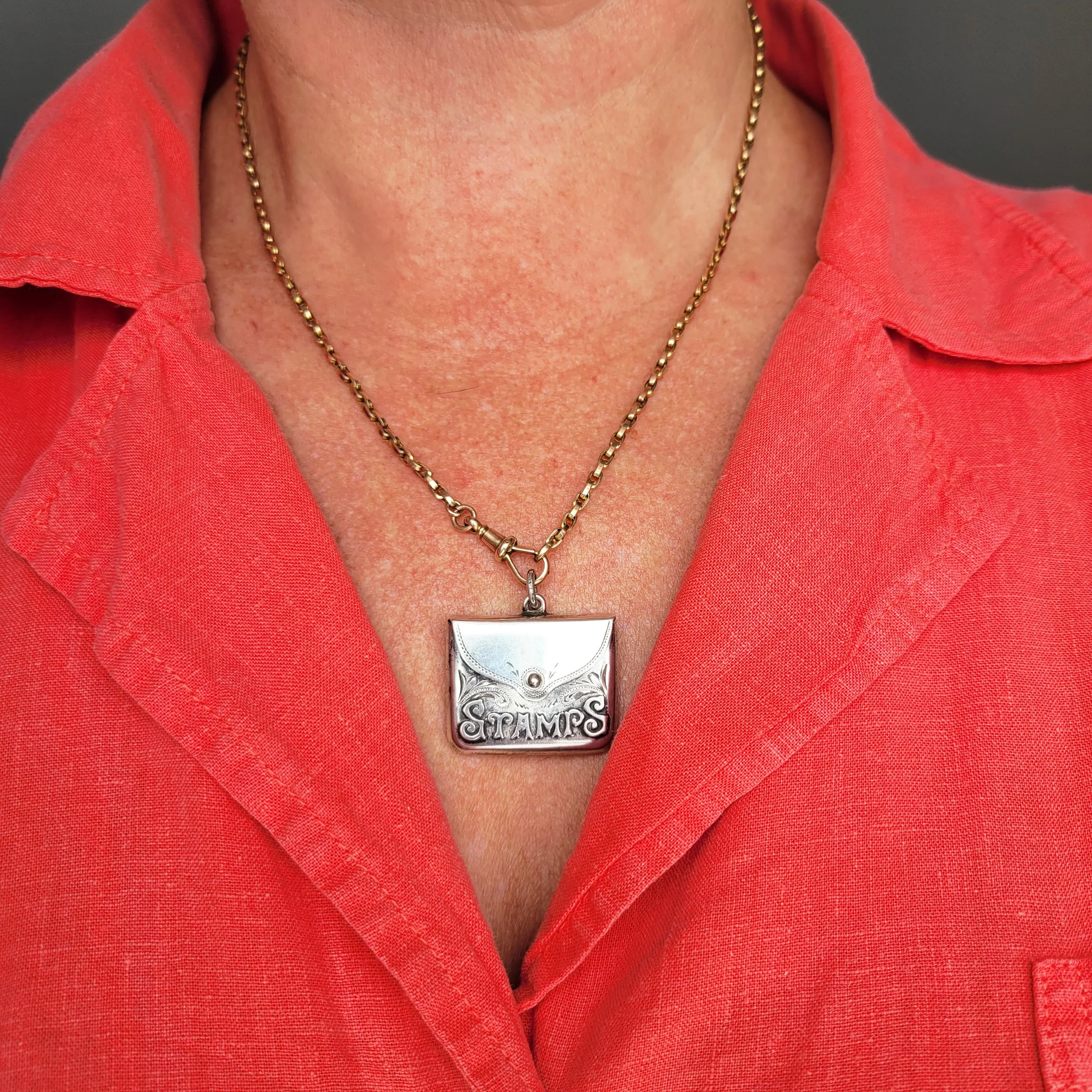Edwardian Silver 'Stamps' Envelope Pendant