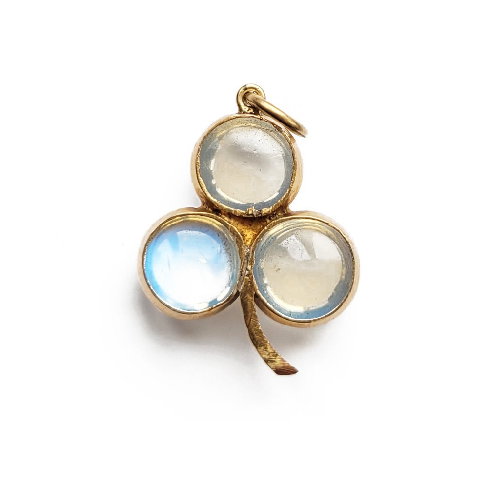 Magical Victorian Moonstone & Sapphire Shamrock Pendant