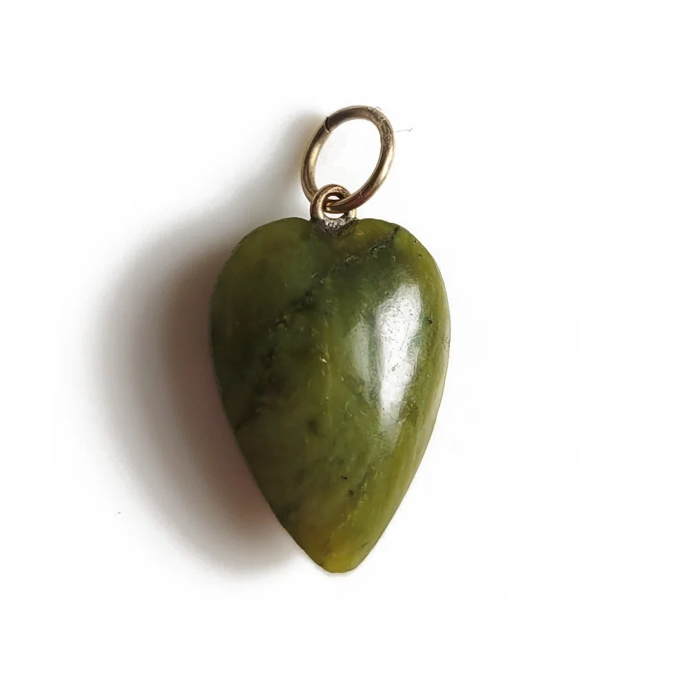 Antique Green Stone Heart Pendant