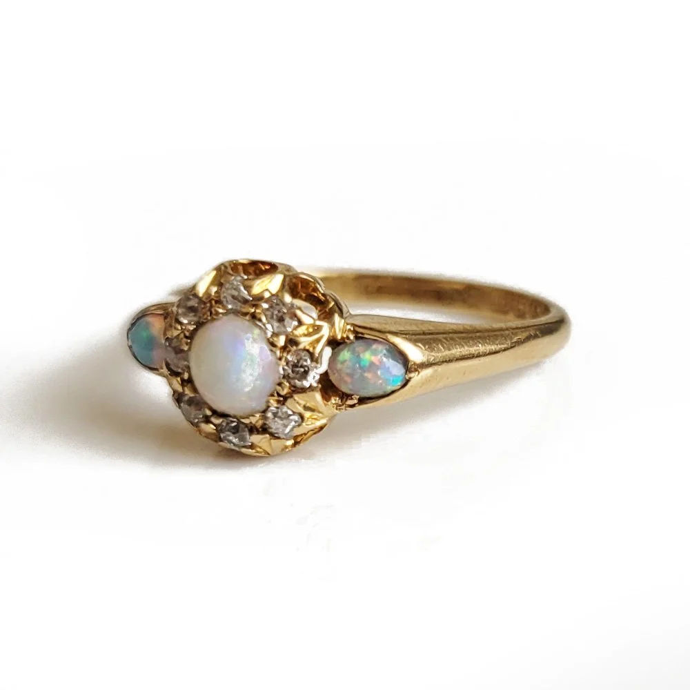 Edwardian Opal & Diamond Cluster Ring