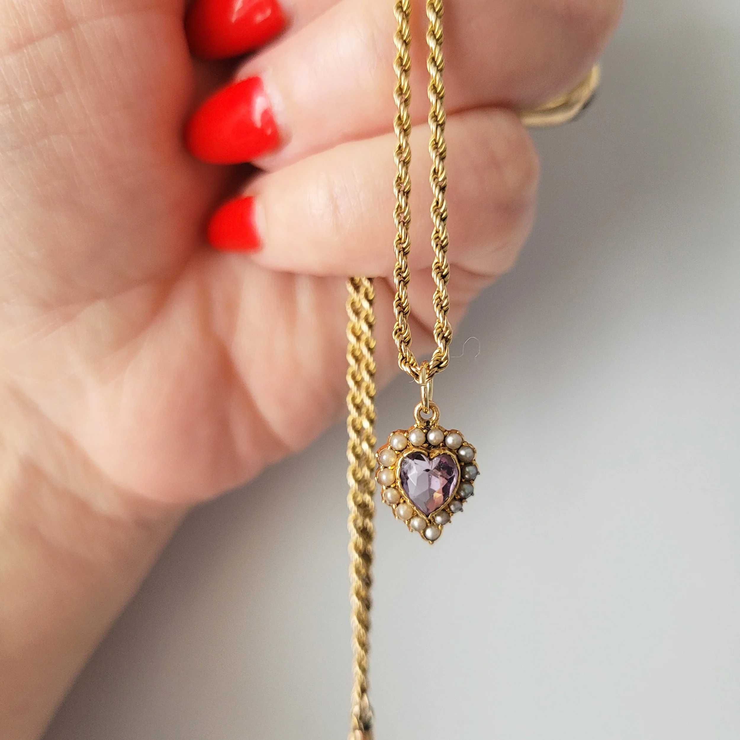 Victorian Amethyst & Pearl Witch's Heart Pendant