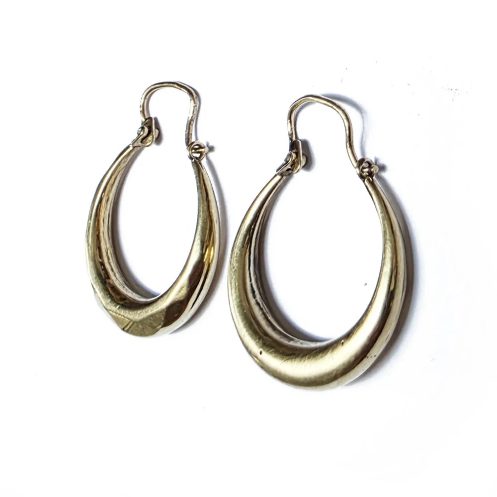 Vintage 9ct Gold Double Sided Crescent Hoops
