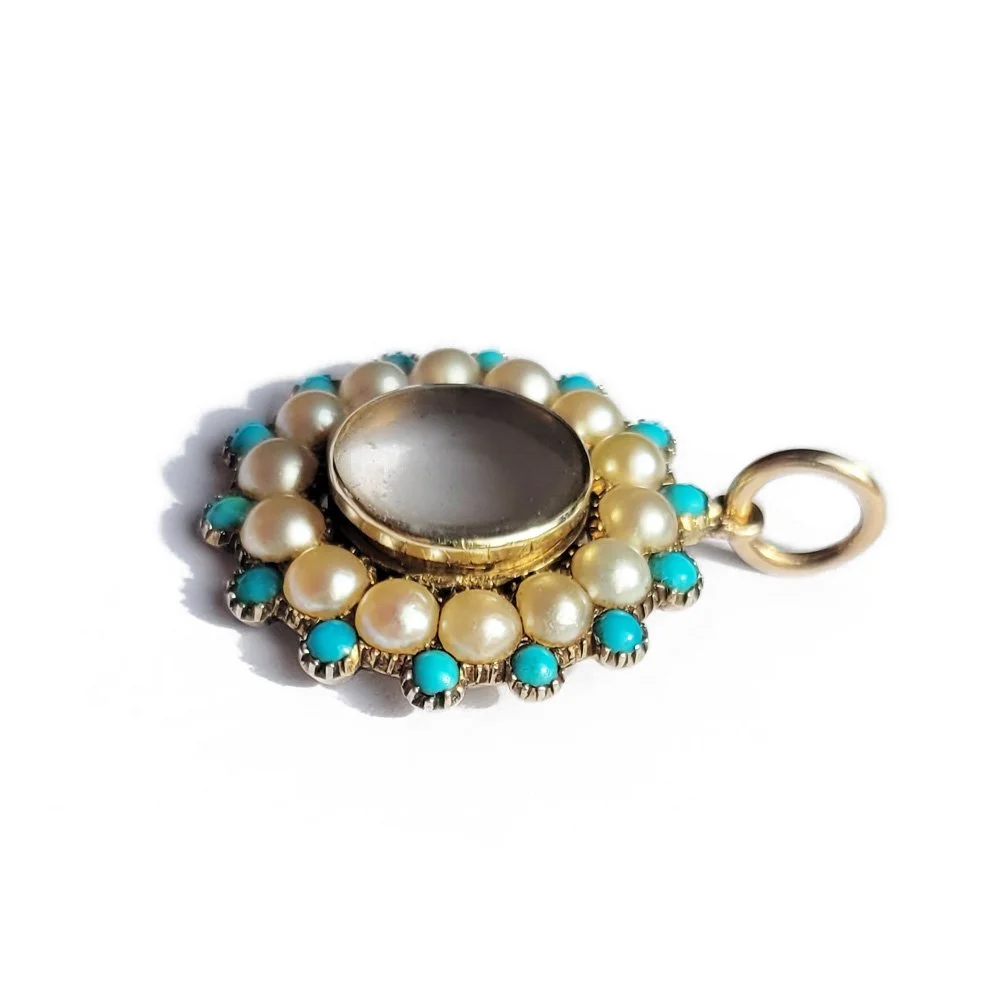Georgian Pearl & Turquoise Locket Pendant