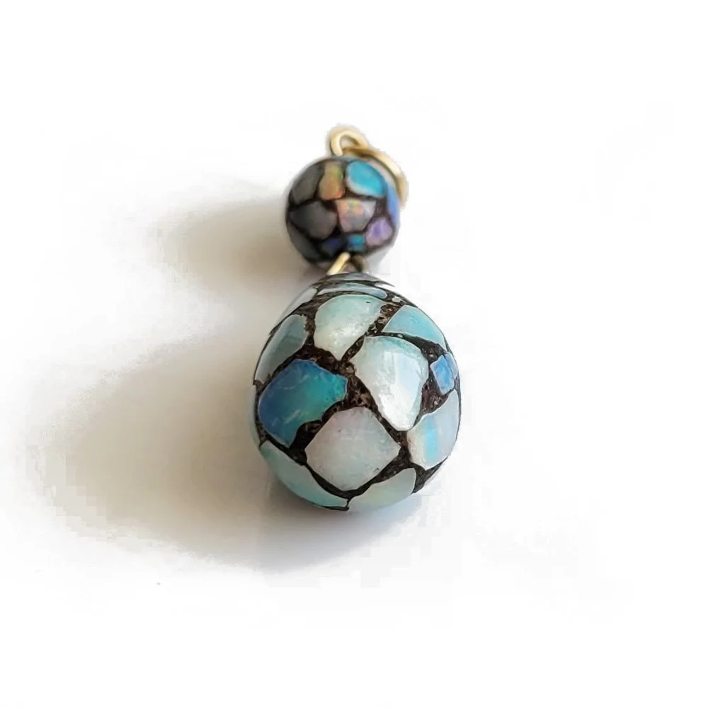 Vintage Black & White Opal 'Mosaic' Drop Pendant