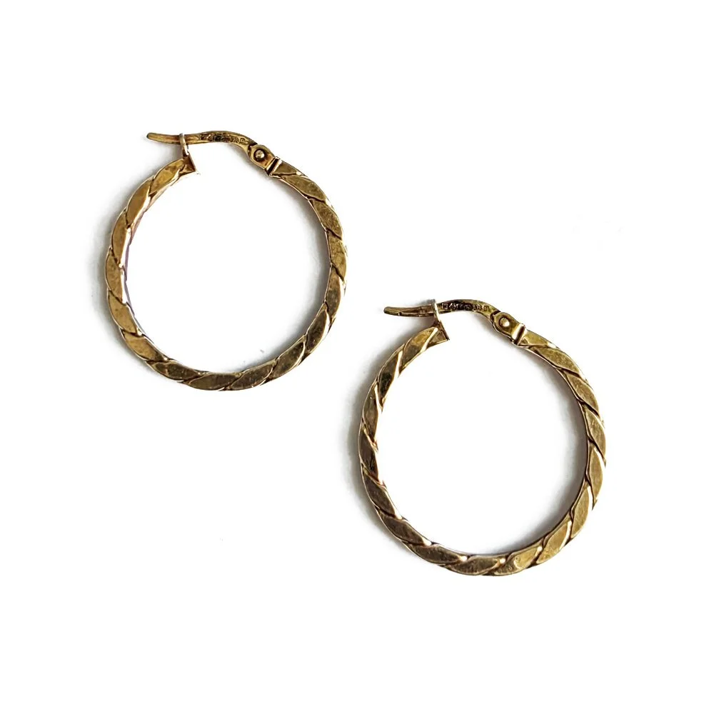Vintage 9ct Gold Flat Ribbon Hoops by UnoAErre