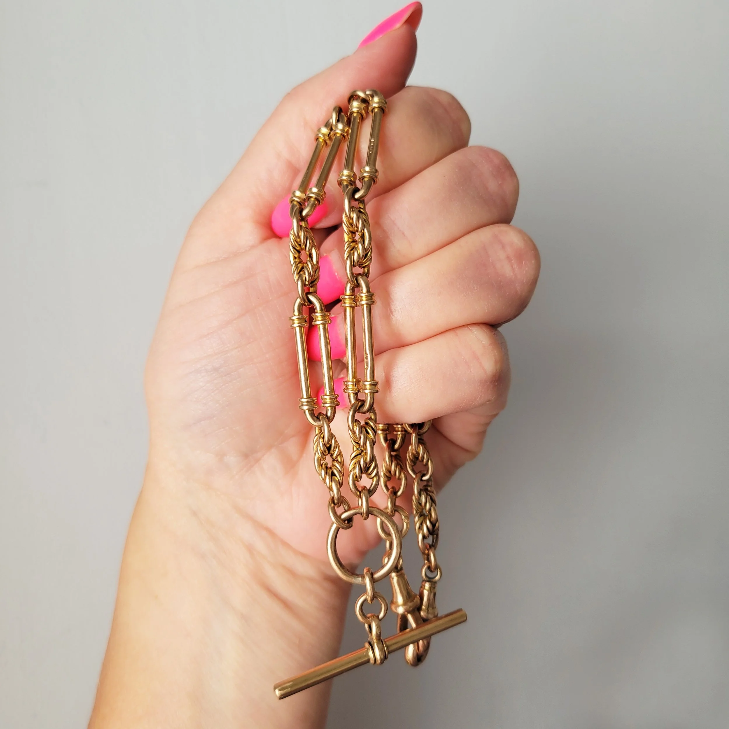 Antique 9ct Rose Gold Fancy Fetter Link Albert Chain
