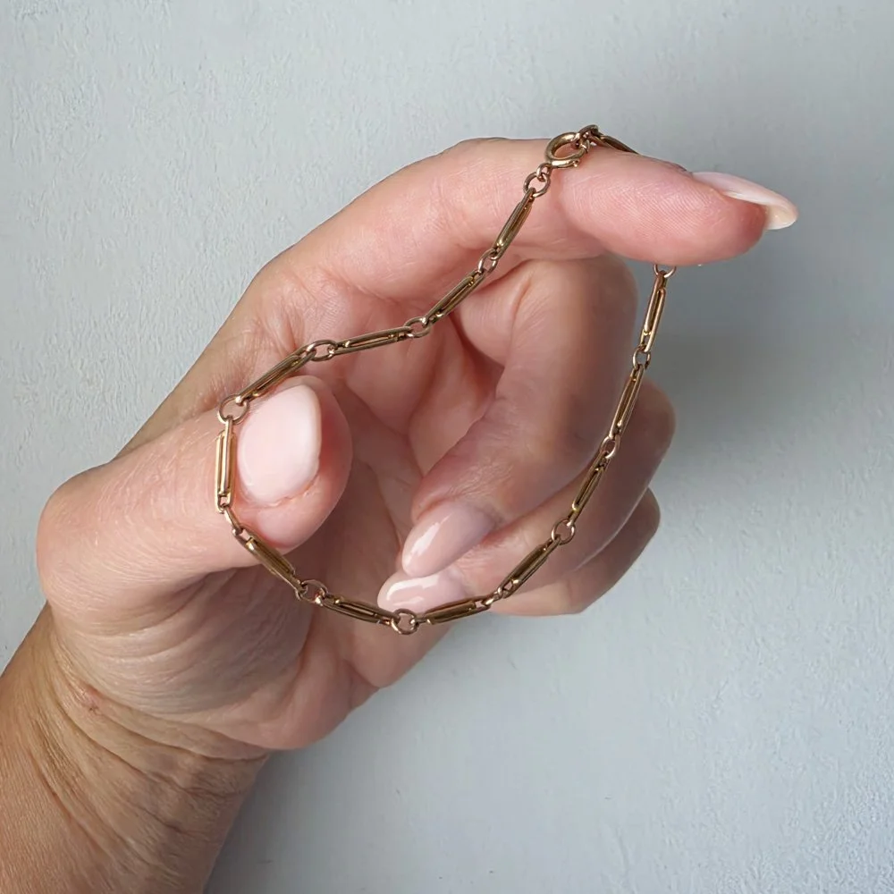 Antique 9ct Rose Gold Interlocked Paperclip Link Bracelet