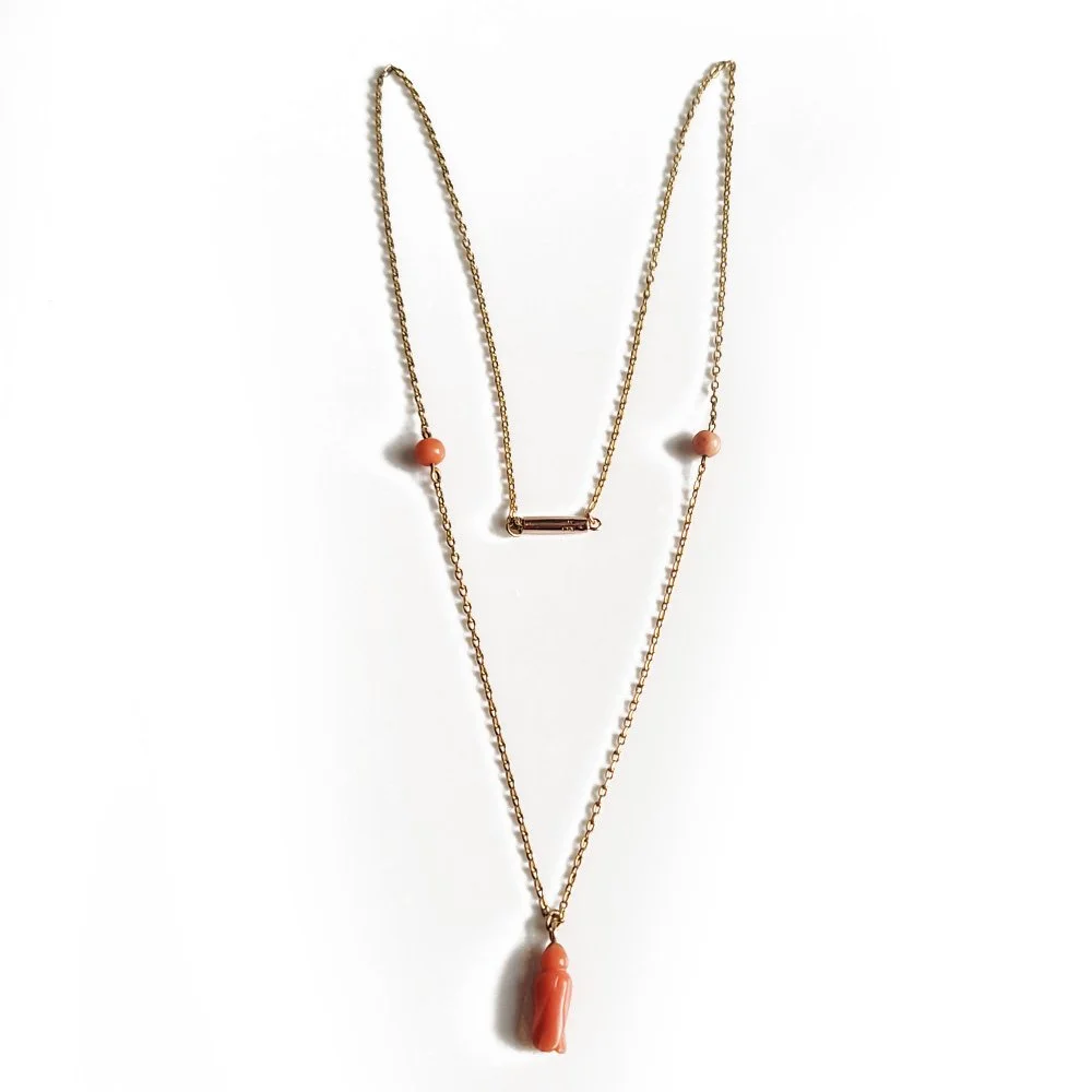 Antique 9ct Gold & Coral Flower Bud Chain / Necklace
