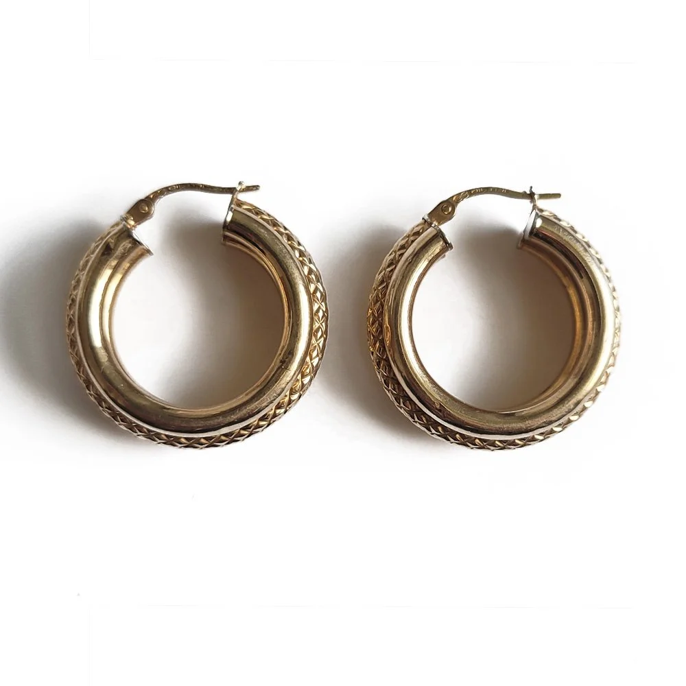 Vintage 9ct Gold Chubby Textured Hoops by UnoAErre