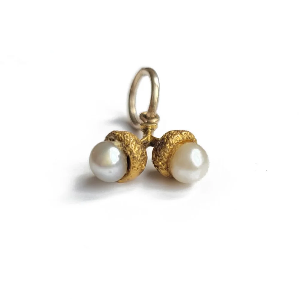 Victorian 15ct Gold and Natural Pearl Double Acorn Pendant