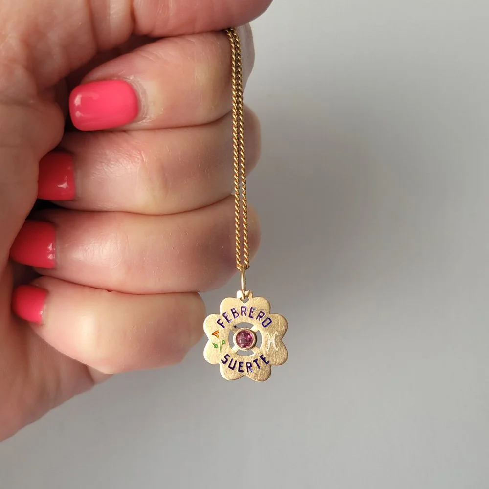 Antique Spanish 'February' Lucky Charm Pendant Jewels Antiqua