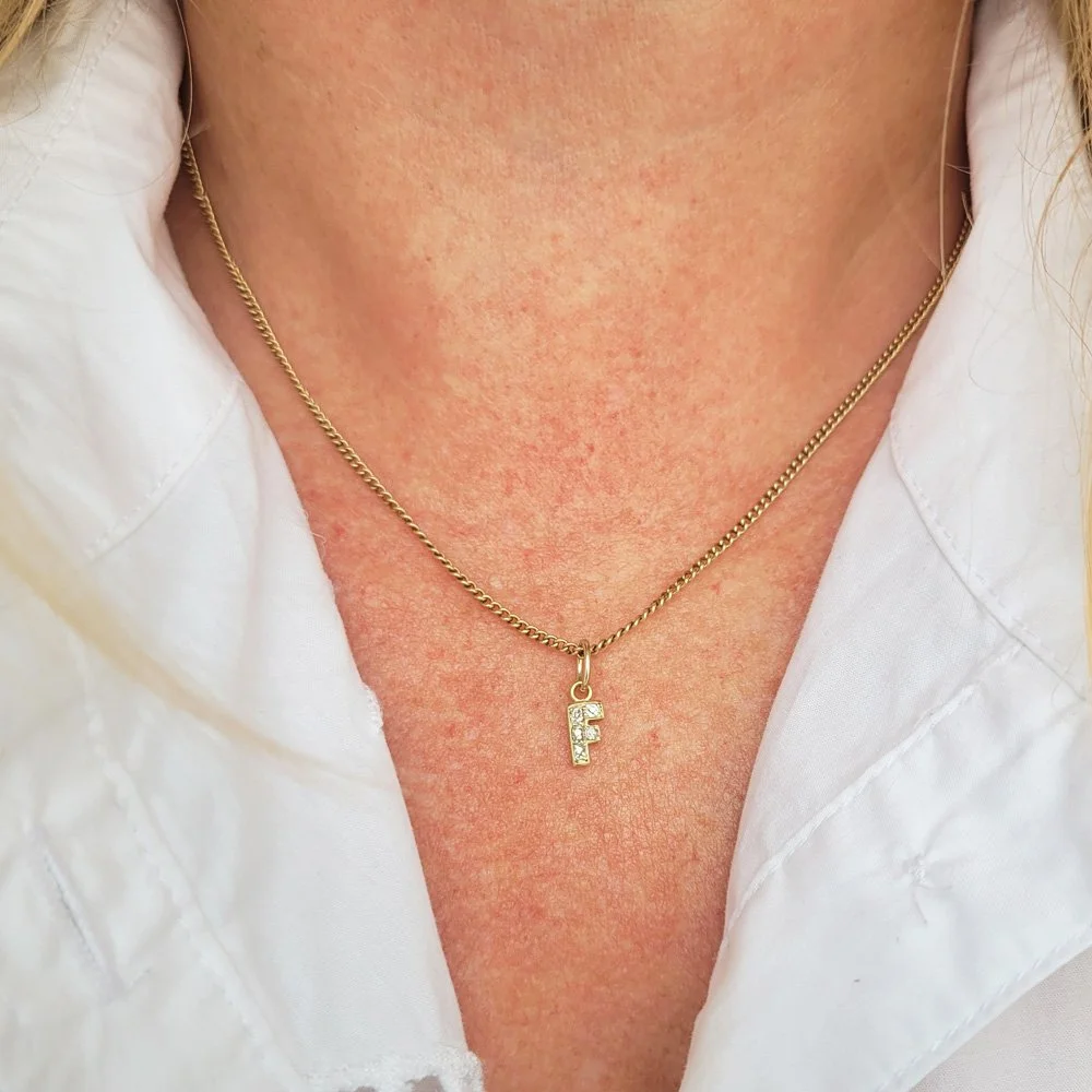 Victorian Old Cut Diamond 'F' Pendant Jewels Antiqua