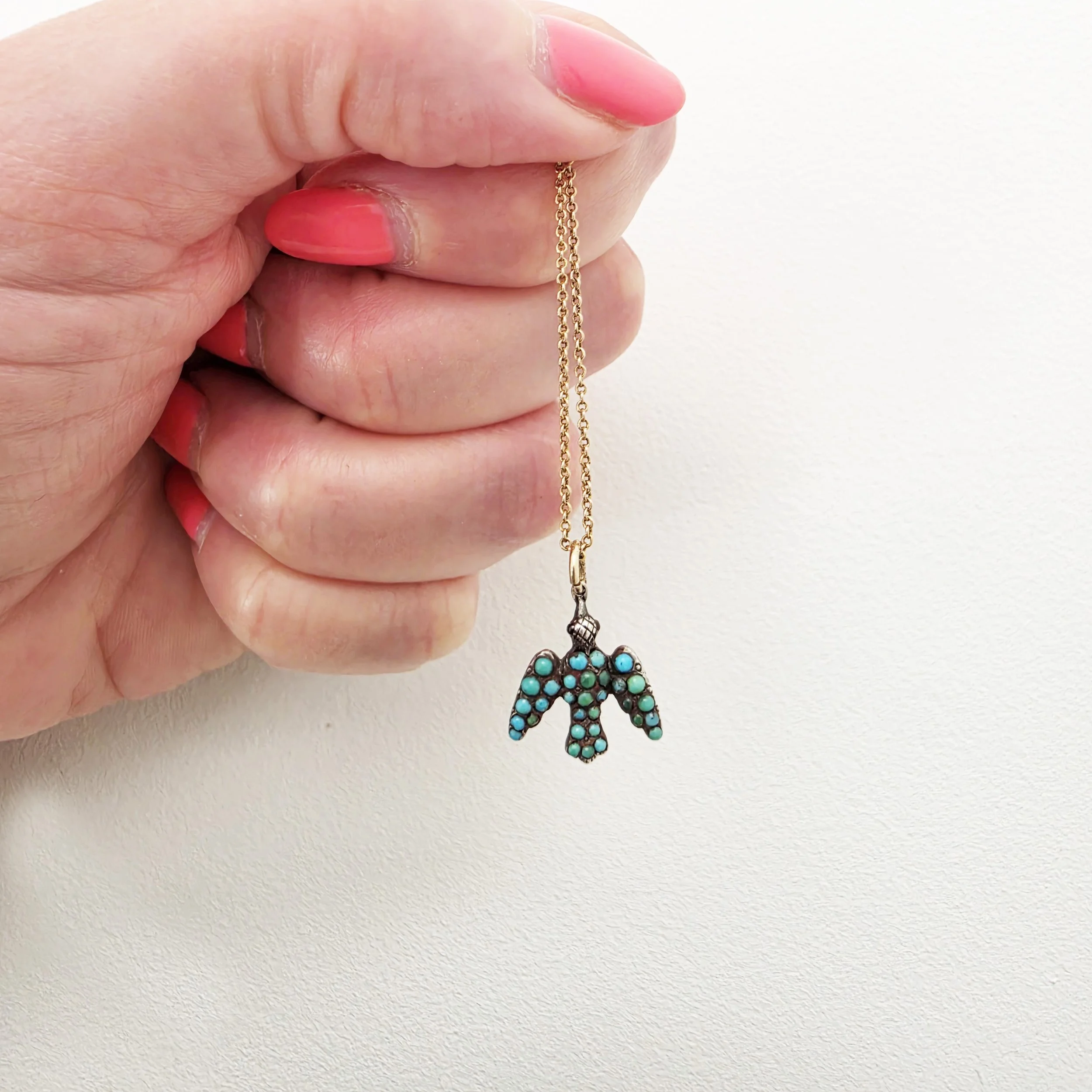 Victorian Pavé Turquoise Dove Pendant with 9ct Chain