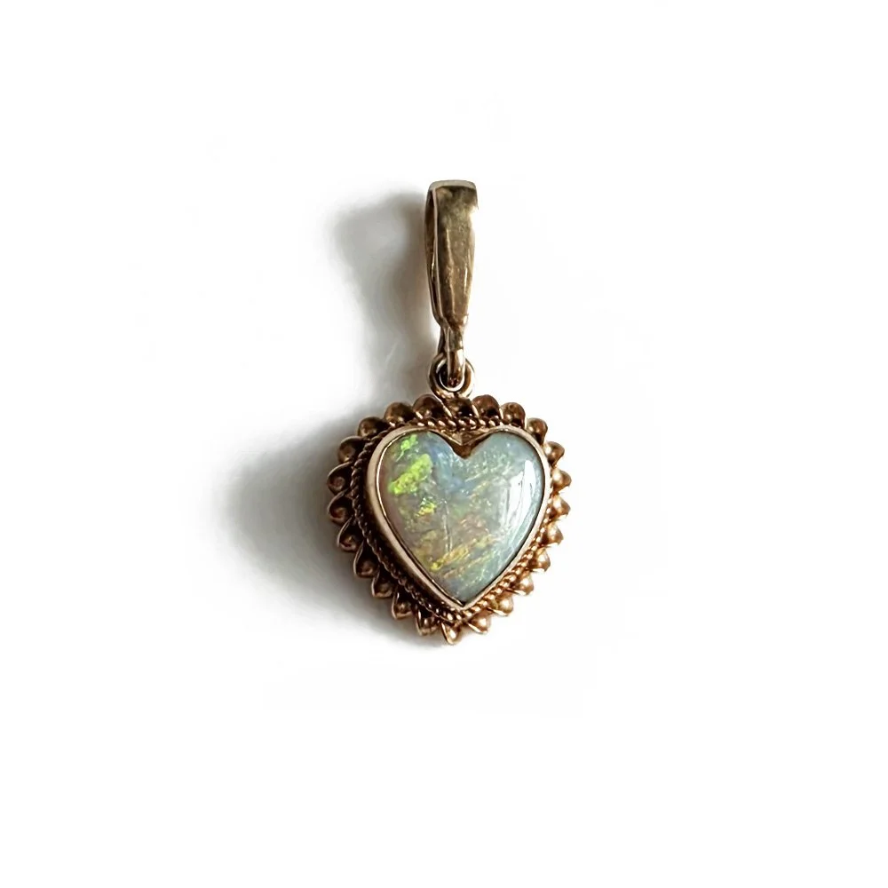 Antique 9ct Gold Opal Heart Pendant