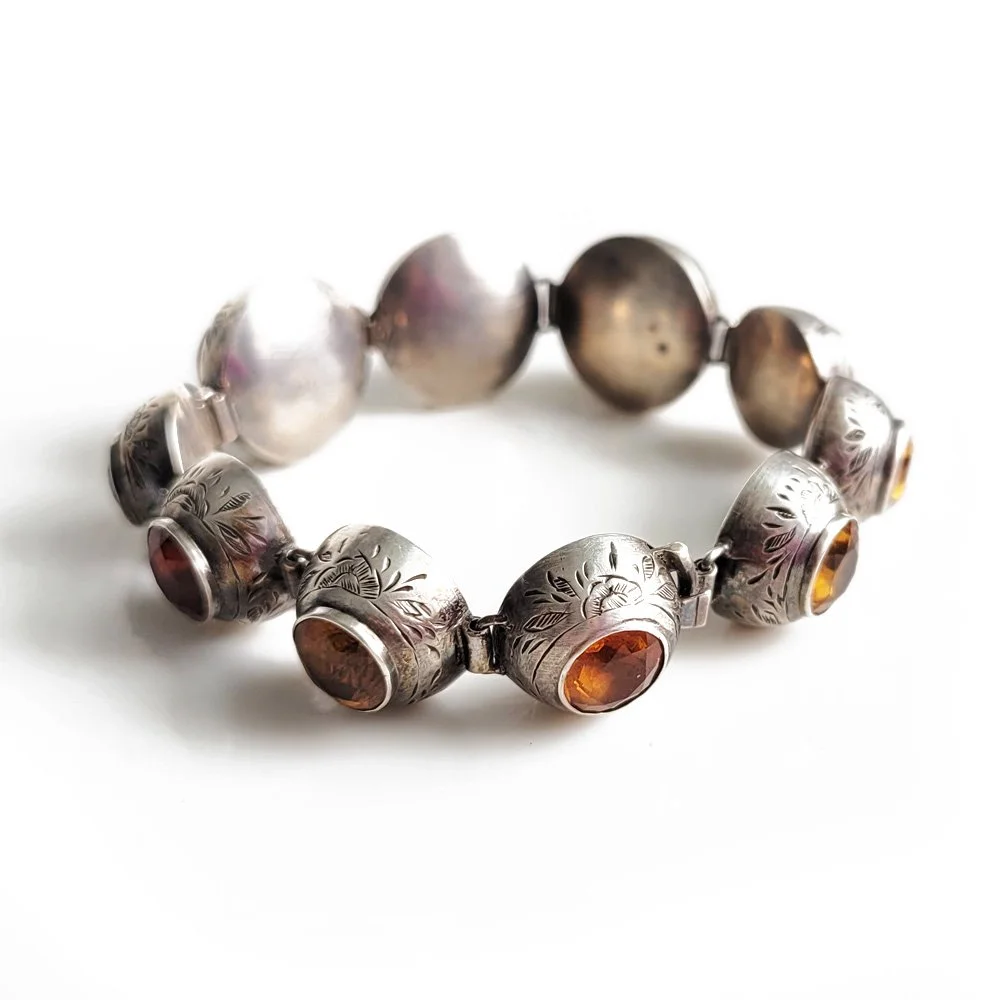 Incredible Victorian Domed Citrine & Silver Bracelet