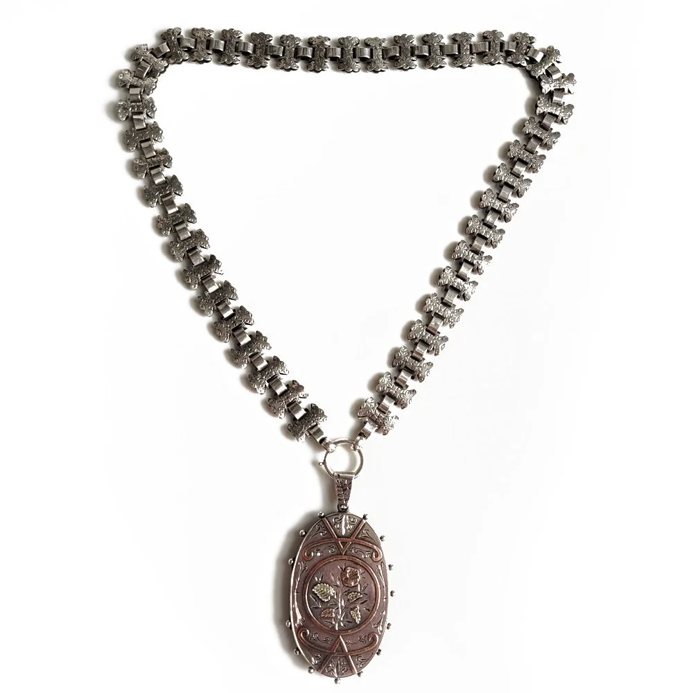Epic Victorian Silver Collar and Two Colour Gold Locket