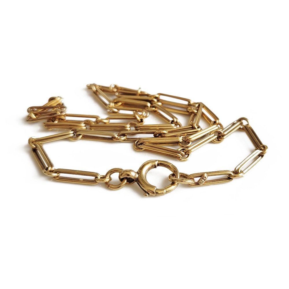 Antique 9ct Yellow Gold Double Trombone Link Chain