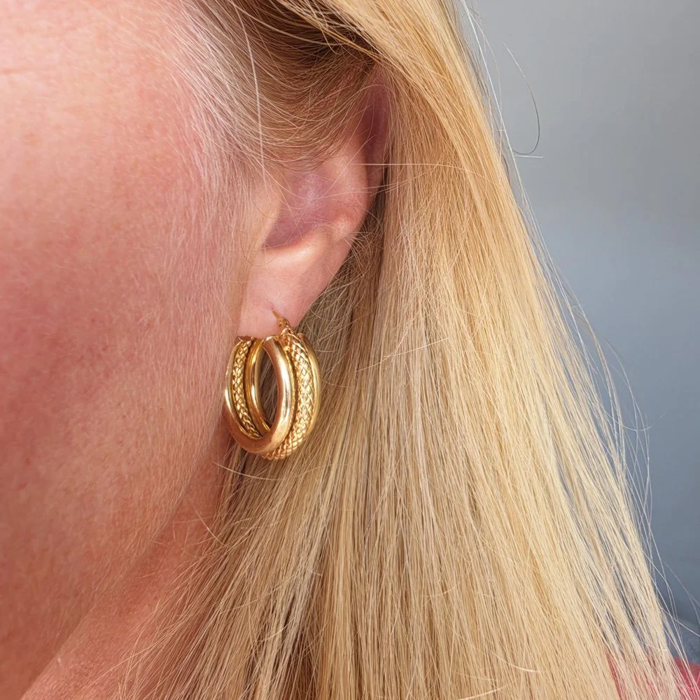 Vintage 9ct Gold Chubby Textured Hoops by UnoAErre