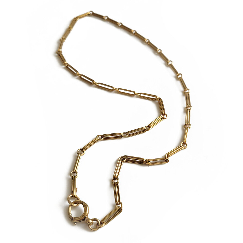 Antique 9ct Yellow Gold Double Trombone Link Chain