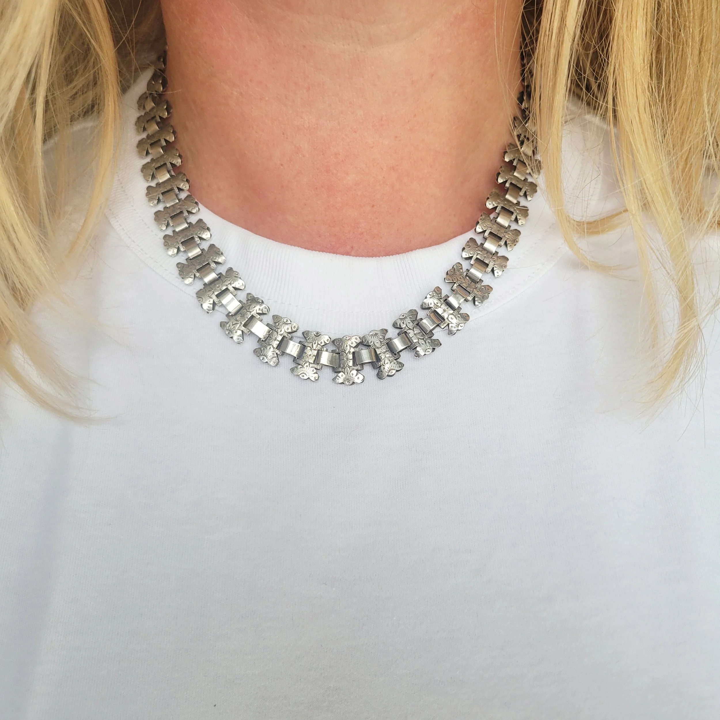Epic Victorian Silver Collar and Two Colour Gold Locket