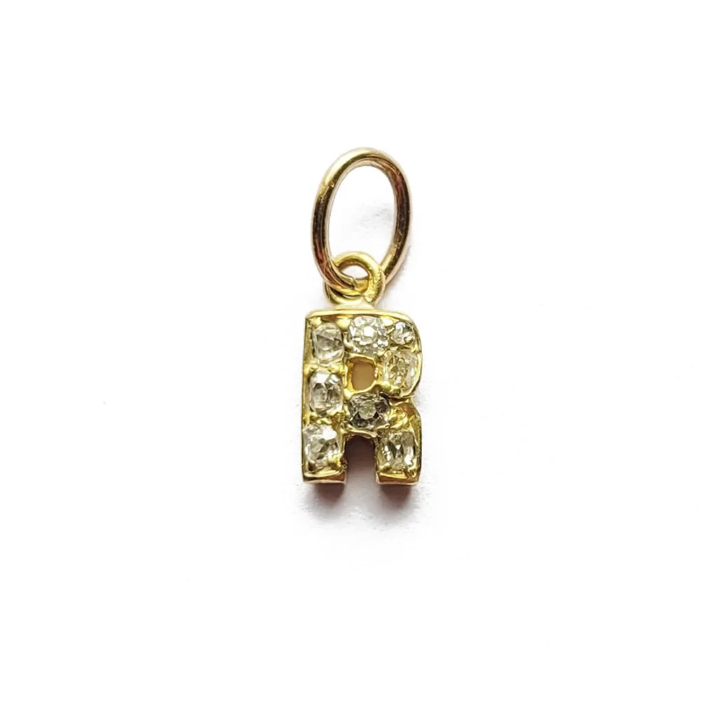 Victorian Old Cut Diamond 'R' Pendant Jewels Antiqua