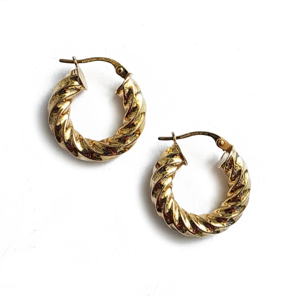 Vintage 9ct Gold Twisted Huggy Hoops by UnoAErre