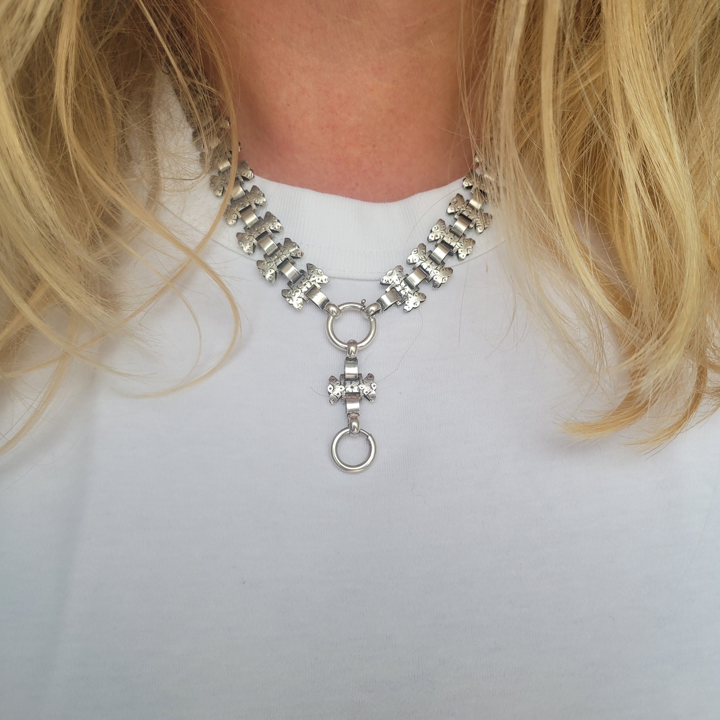 Epic Victorian Silver Collar and Two Colour Gold Locket