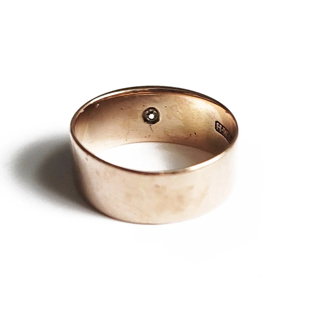 Antique 9ct Rose Gold Diamond Set 'Cigar Band' Ring