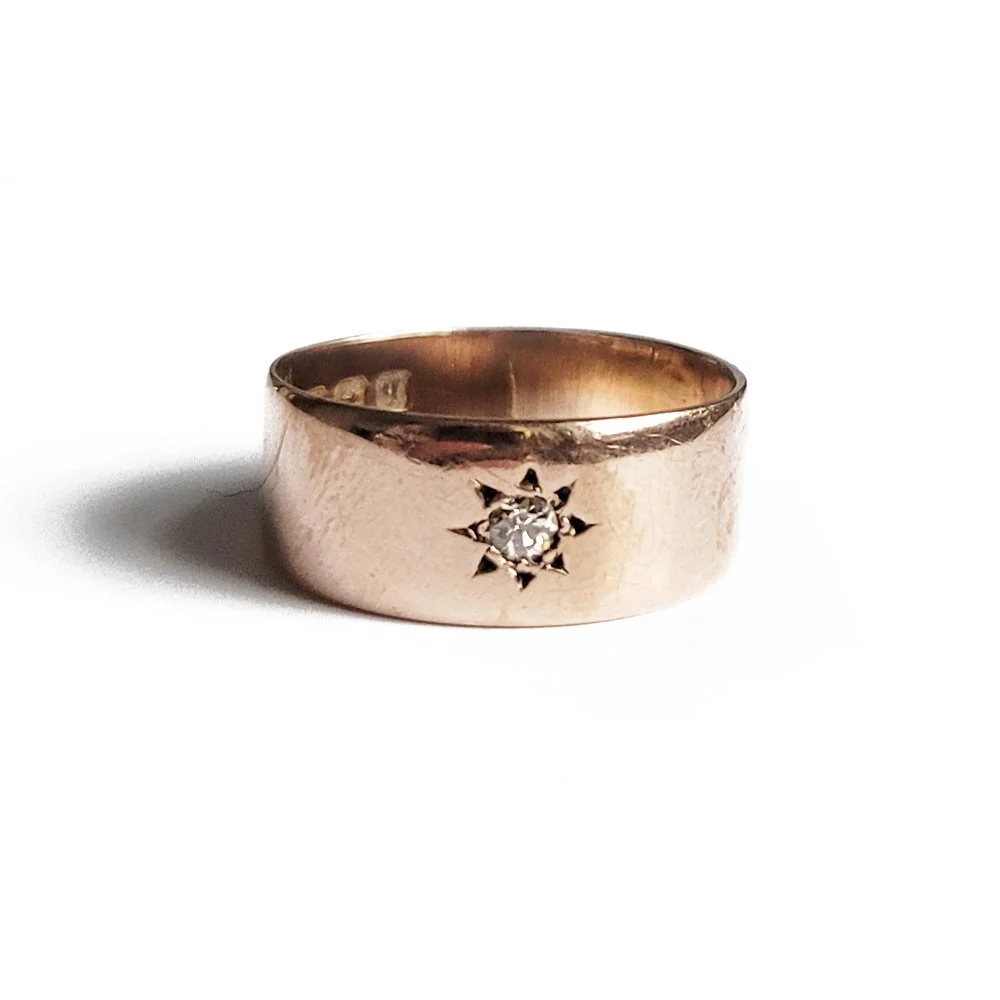 Antique 9ct Rose Gold Diamond Set 'Cigar Band' Ring