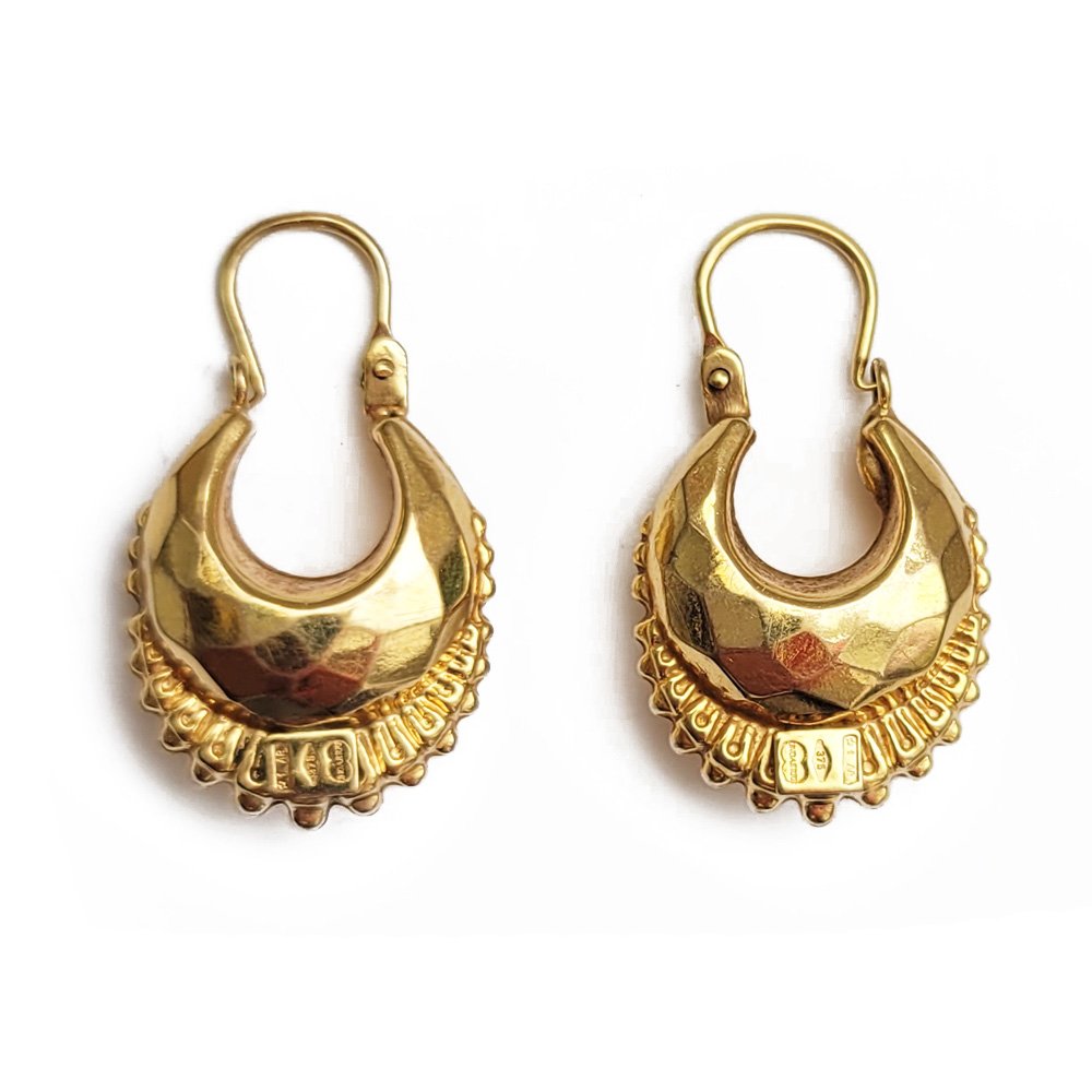 Vintage 9ct Gold 'Etruscan Revival' Creole Hoop Earrings