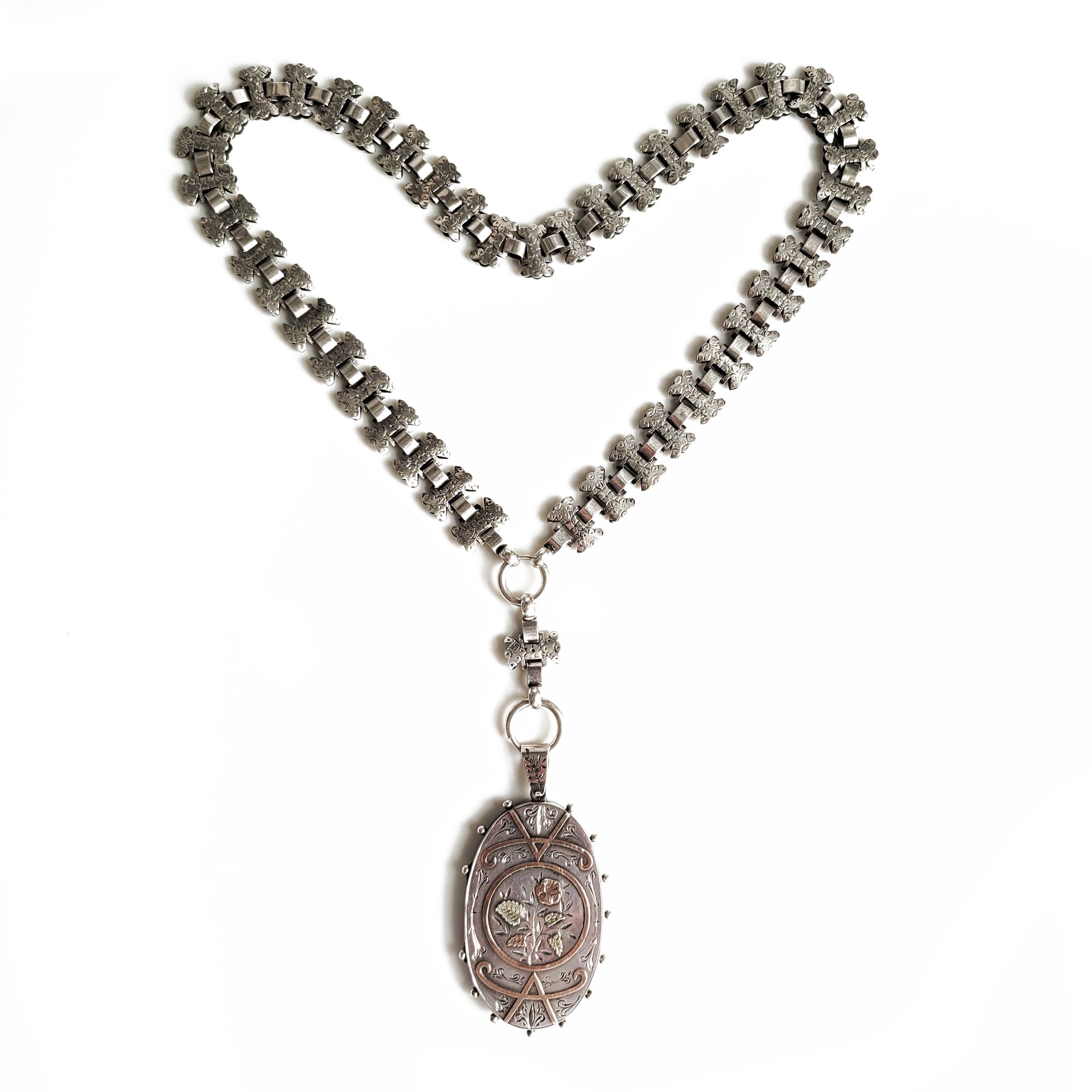 Epic Victorian Silver Collar and Two Colour Gold Locket