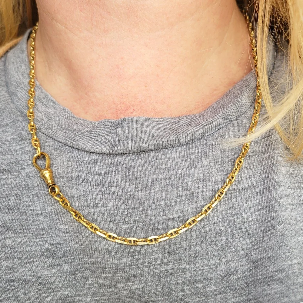 Antique 9ct Gold Mariner Link Chain With Dogclip