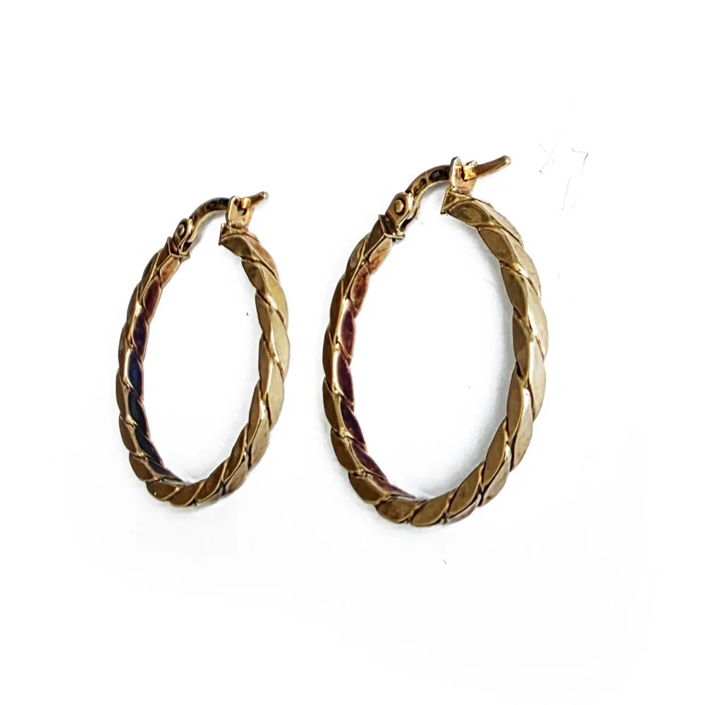 Vintage 9ct Gold Flat Ribbon Hoops by UnoAErre