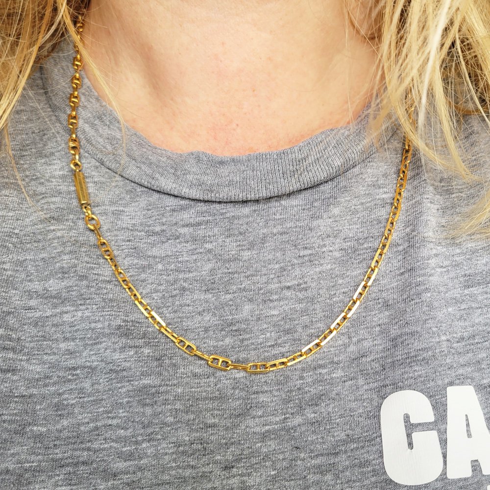 Antique 9ct Gold Faceted Mariner Link Chain with Barrel Clasp