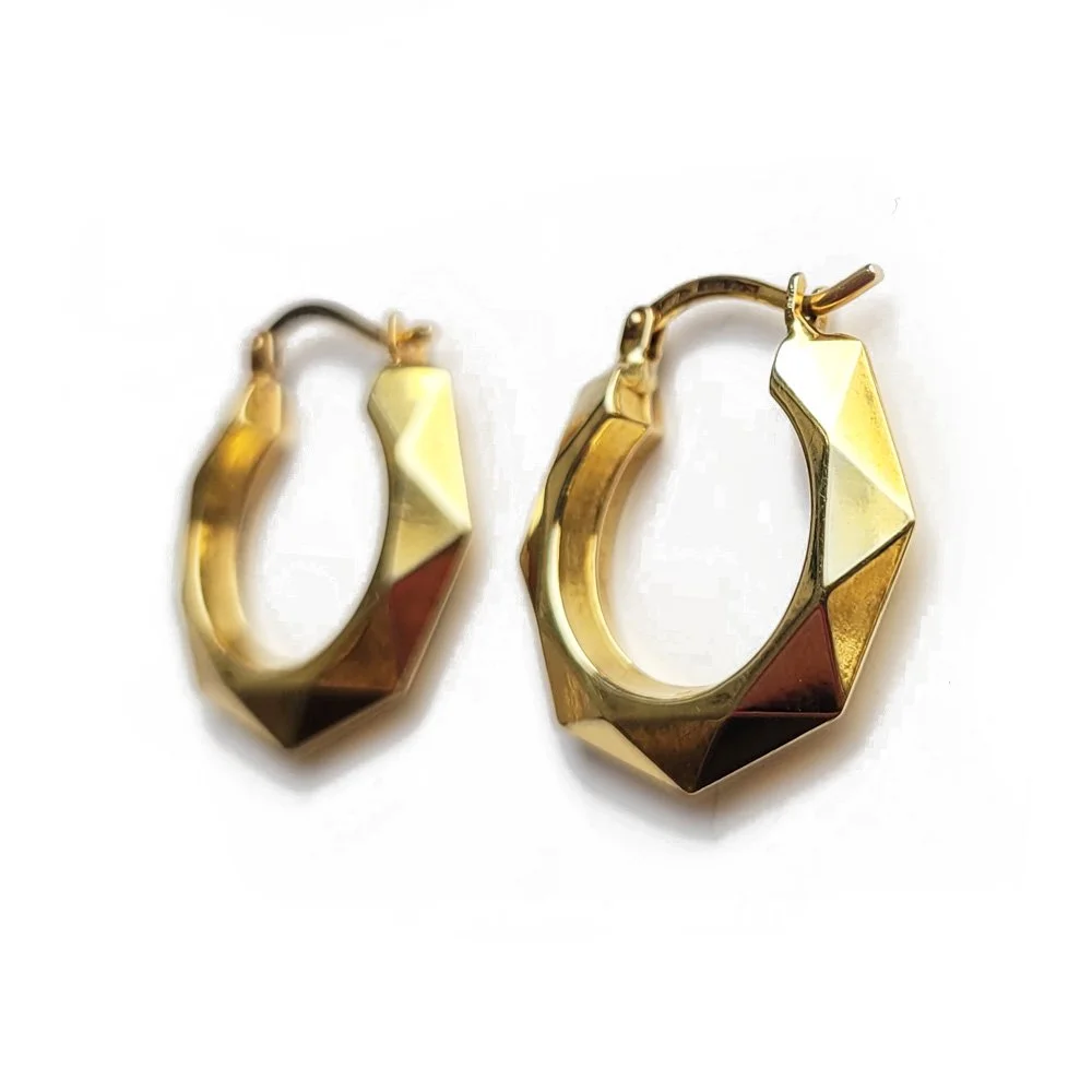 Vintage 9ct Gold Hexagonal Hoops by UnoAErre