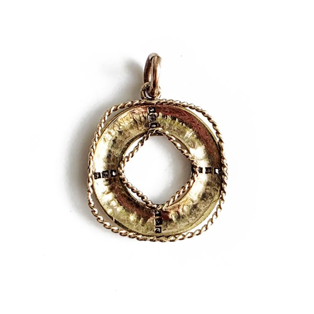Vintage 9ct Gold & Diamond Life Buoy Pendant