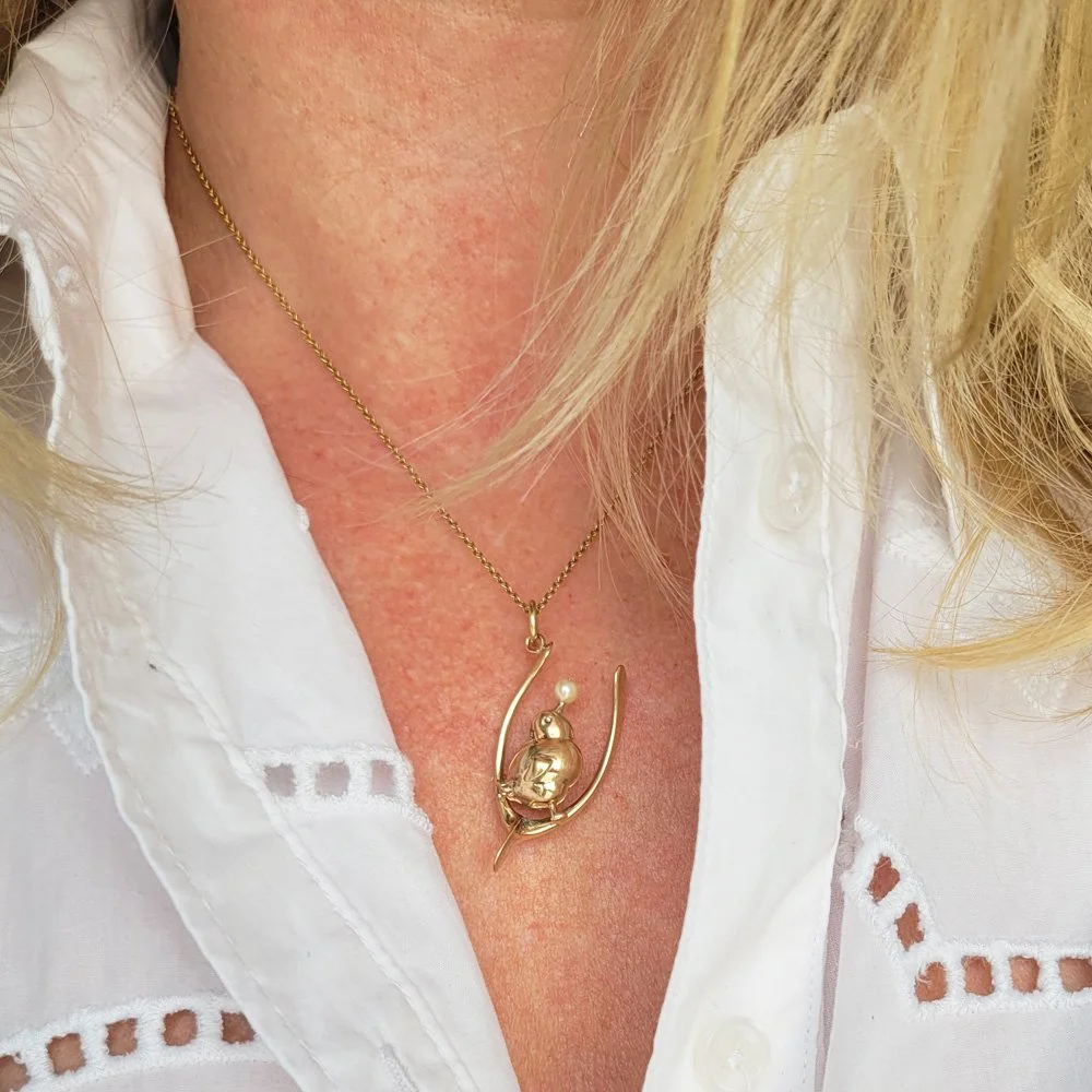 Cutest Ever Vintage Chick & Wishbone Pendant