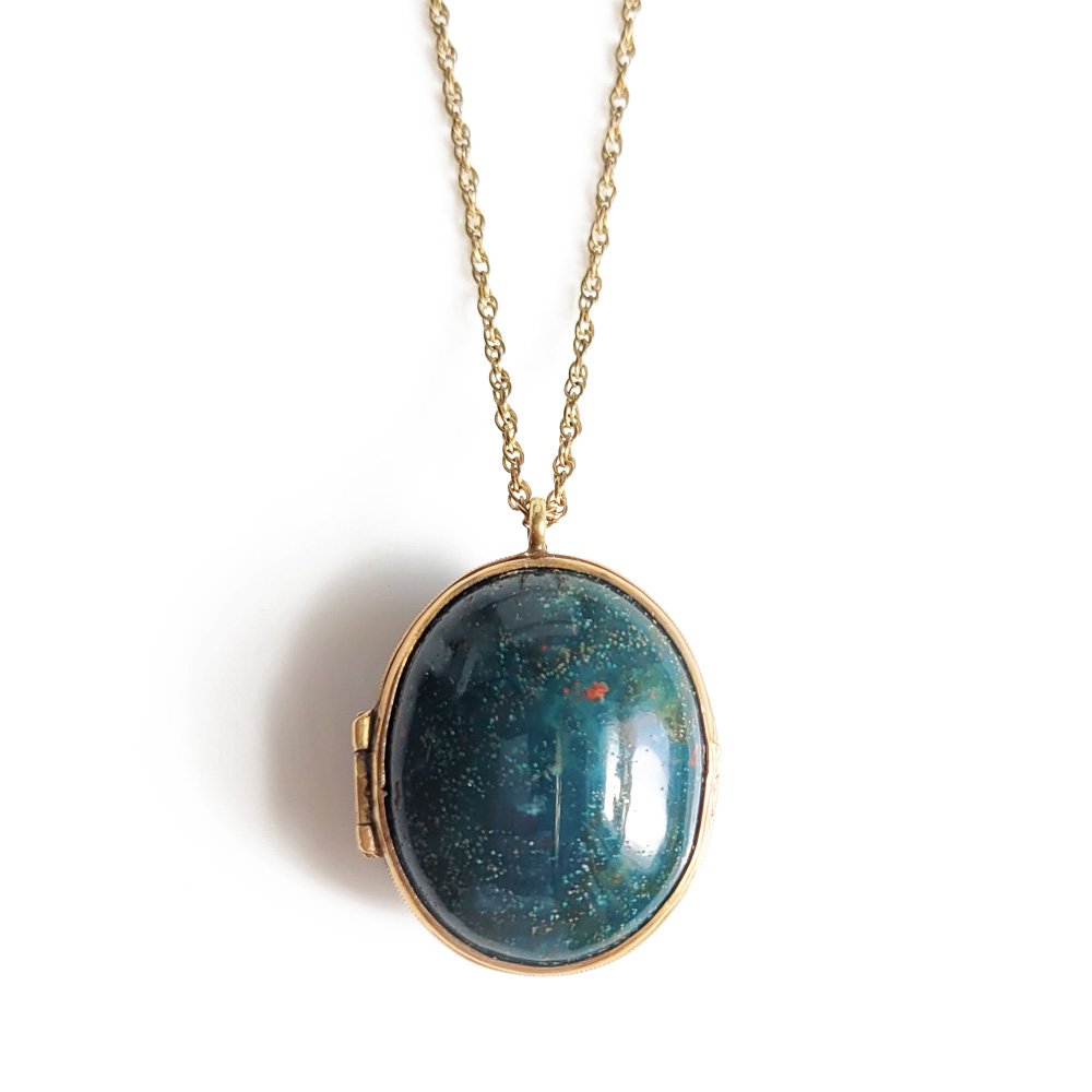 Antique Gilt Metal Bloodstone 'Egg' Locket and Chain